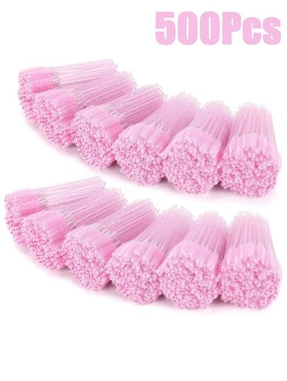 500/200/100pcs Eyelash Brushes, Mascara Wands, Bendable Disposable Eyebrow Spoolies, Lash Brush For Lash Extensions, Eyebrow Spoolie, Castor Oil Brushes (Crystal Pink)