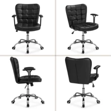 Butterslay Modern PU Leather Swivel Office Chair Upholstered Vanity Chairs With Detachable Padded Arms & Height-Adjustable Seat Tiltable Accent Chair For Living Room, Bedroom, Office, Pink/White/Black - 黑色 - 查看 9