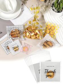 100个透明自封塑料礼品袋，印有“谢谢”字样，优雅手写风格，可重复密封，适用于派对、配饰包装以及赠送烘焙食品、饼干、巧克力等。 - 彩色 - 查看 2