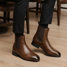 Giày bốt Chelsea nam, kiểu dáng cổ cao retro, phong cách công sở thường ngày, giày bốt nam thanh lịch kiểu Anh cổ điển. - màu nâu - Xem 1
