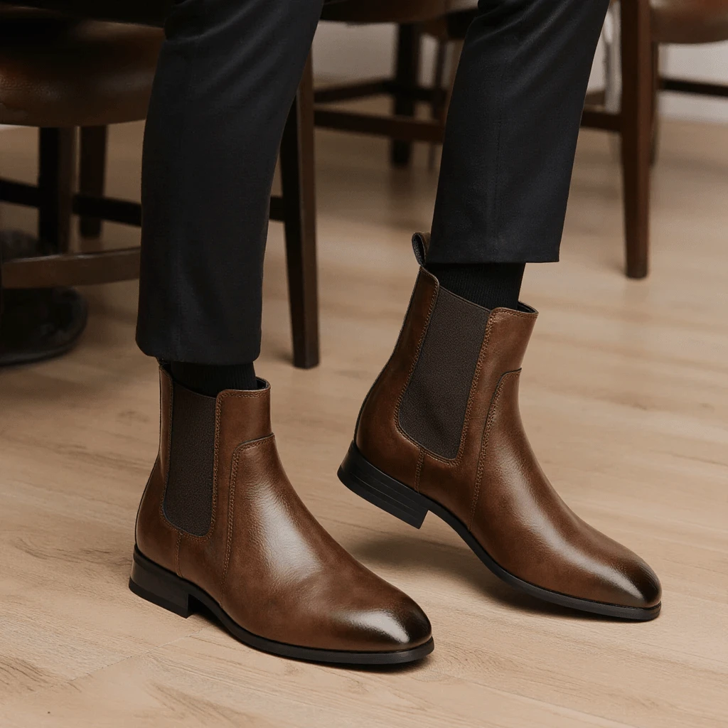 Giày bốt Chelsea nam, kiểu dáng cổ cao retro, phong cách công sở thường ngày, giày bốt nam thanh lịch kiểu Anh cổ điển. - màu nâu - Xem 1