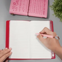 1pc Minimalist Pink Embossed Notebook, Waterproof Embossed Travel Journal, Perfect Gift For Sisters And Friends - Pink - View 3