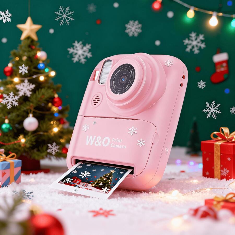 W&O Instant-Print Digital Camera, 1080P HD Video & 2.4" Screen - Includes 3 Paper Rolls & Self-Take Function. The Perfect Gift For Valentine's Day, Christmas, Travel, And Weddings. - 粉色 - 查看 1