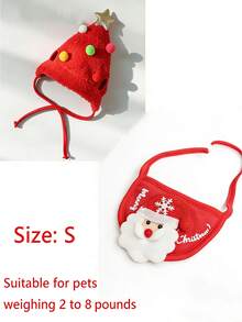 2 件套圣诞宠物帽和围兜套装，冬季猫衣服和狗围兜，适合 8-15 磅的宠物
