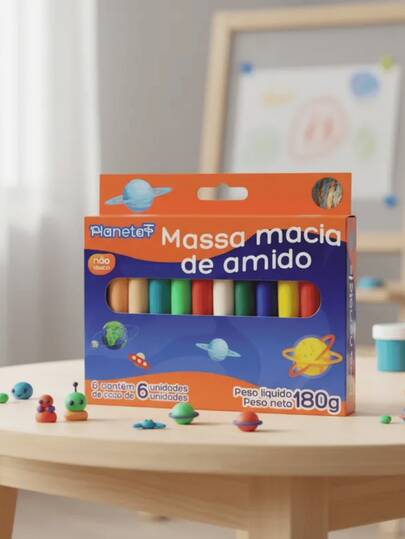 Kit 3 Massinhas de Modelar 12 Cores 180g Colorida Material Escolar Massa de Amido Escolar Arte