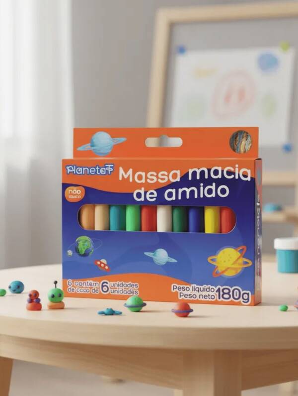 Kit 3 Massinhas de Modelar 12 Cores 180g Colorida Material Escolar Massa de Amido Escolar Arte