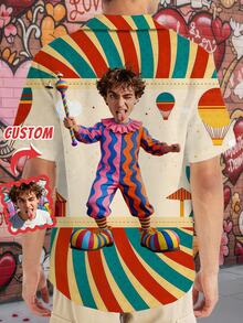 1pc Customizable Men's Hawaiian Shirt, Brazil Collar Button-Up Shirt, Personalized Short Sleeve Shirt With Funny Face Print, Personalized Photo Gift For Boyfriend, Husband, Family, Friends - Multicolor - View 1