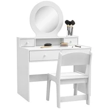 AIYAPLAY Kids Dressing Table With Mirror And Stool, Kids Vanity Table Make Up Set With Storage Drawers Gift For Aged 3–8 Years Old - White - White - View 2