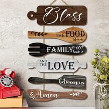 1 Set 5 Pcs Farmhouse Kitchen Wall Decor - Rustic Wooden Cookware Shaped Hanging Signs With "Bless The Food Family Love" Quotes, Hanging Plaques For Country Kitchen & Dining Room Decor - Nhiều màu - Xem 4