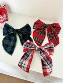 3/1pc Set Multicolor Plaid Bow Decor Large Satin Snap Hair Clips For Women