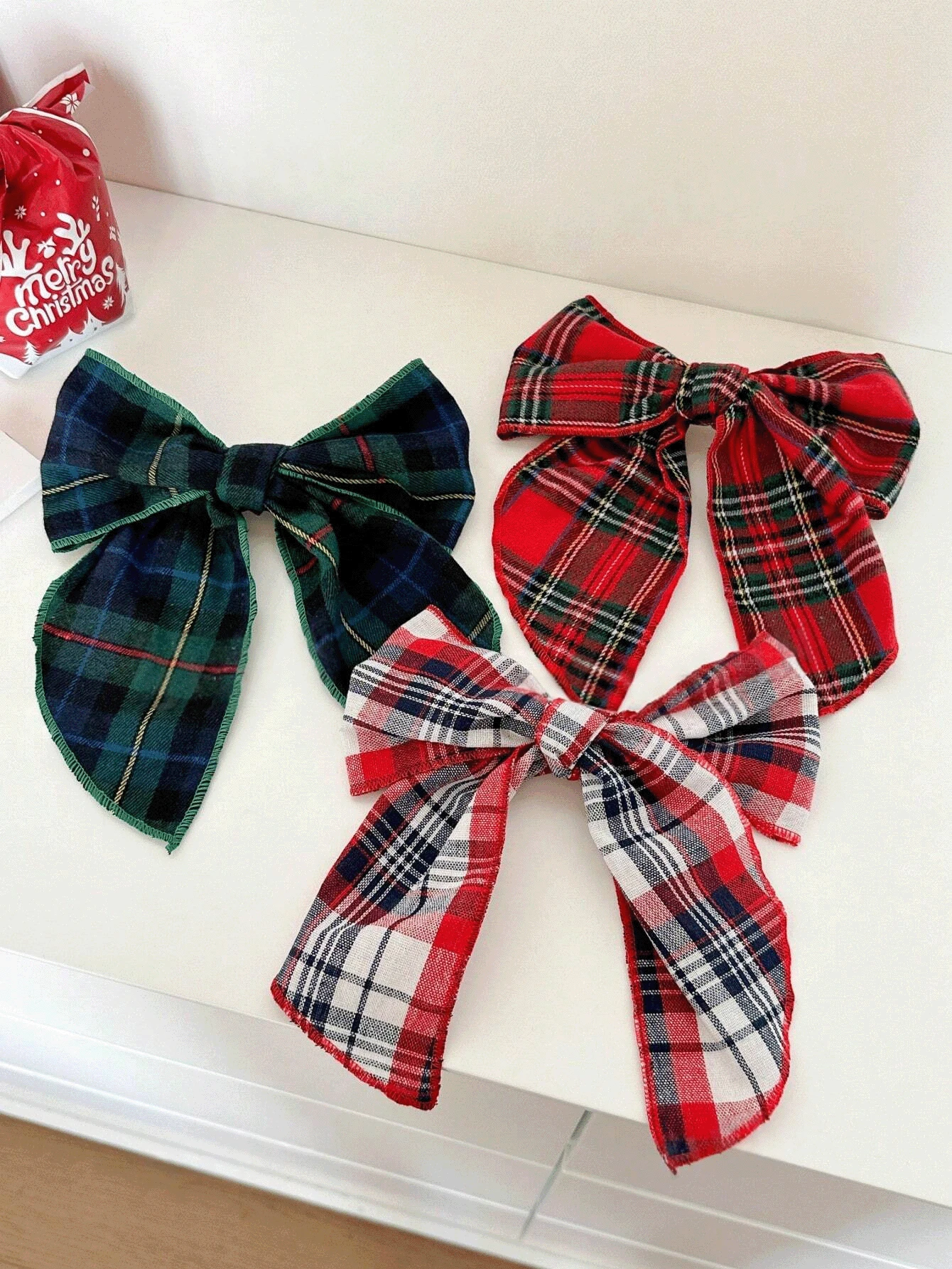3/1pc Set Multicolor Plaid Bow Decor Large Satin Snap Hair Clips For Women