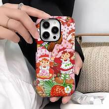 Strawberry mobile phone case, designed with cute character and fruit patterns, suitable for Phone 16, 15, 14, 13, 12 and 11 Pro models, made of TPU material, and provides shockproof protection. Perfect for family, friends, children, birthdays, spring, holidays, boyfriends, girlfriends, and Valentine's Day gifts. - Blanco - Ver 5
