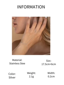 1 pieza Cadena de bolas de acero inoxidable con eslabones, accesorio de muñequera minimalista para mujer - Plateado - Ver 5