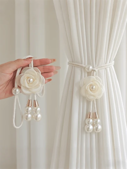 2/4pcs Faux Rose Flower Curtain Tie Backs, Vintage Romantic Valentine's Day Curtain Ropes, Realistic Floral Curtain Tiebacks, Elegant Design, No Drilling Needed Curtain Hanging Ropes, Valentine's Day Decor, Suitable For Bedroom And Living Room, Garden Style, Romantic Atmosphere, Ideal For Valentine's Day, Mother's Day, Wedding, Anniversary Party Decoration