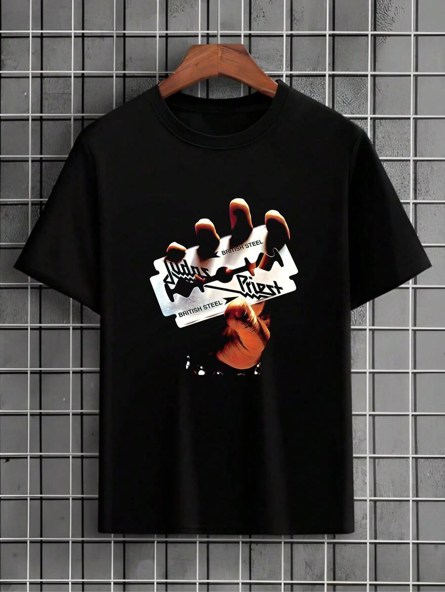 Judas Priest T-Shirt, Rock Band, International Music, Unisex Shirt/Blouse, Men's/Women's, 100% Cotton, New Release, Immediate Shipping, Black, White, Plus Size - 黑色 - 查看 1