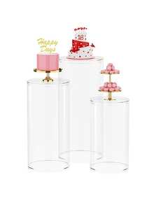 Cylinder Pedestal Stands For Party 3Pcs Clear Large Round Cylinder Tables For Parties Pedestal Stand Display Plinth Pillars For Wedding Birthday Party Art Decor - 兩種尺寸 - 查看 1