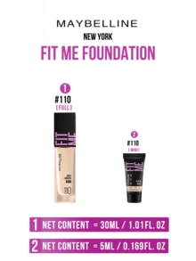 Maybelline FIT ME FOUNDATION DEWY + SMOOTH SPF 25 #110 Yellow Fair, Available with 5/30ml, 24H Long-Lasting Hydration,10S Quick Application, 3-IN-1 Solution, No Makeup Feel, Long-Term Nourishing, 3-Stepinal - 美寶蓮FITME粉底液 水潤版110 - 查看 5