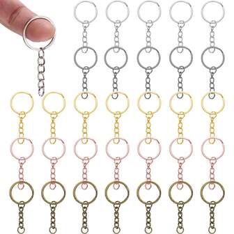 40pcs Metal Chain Keychain And Small Carabiner Clasp Connector Ring Set, Includes 20pcs Keychains With Chains And 20pcs Alloy Connector Rings, Suitable For DIY Keychain, Keyring, Lanyard, Bag Charm, Craft, Holiday Gift, Jewelry Making (5 Colors)