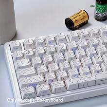 130+ Keycaps Set, White Iso-Height Keycaps (Keycaps Only), Line Crack Backlit Side-Printed Keycaps Compatible With 104/98/87/75/68/64/61 Keys - White - View 9