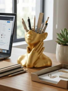 一件现代抽象艺术雕塑花瓶，适用于门厅、餐桌、客厅、办公室、卧室和厨房。北欧风格客厅装饰，理想的结婚礼物。婚礼必备。 - 金色 - 查看 4