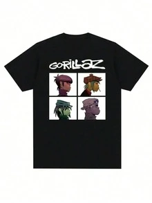 Music Band Gorillazs Punk Rock Print T Shirt 90s Casual Fashion Short Sleeve Plus Size T Shirt Unisex  Basic Crew Neck T-Shirts,Sports Casual T-Shirts,Wardrobe Foundation,Buscar,Valentine Outfits For Women - màu đen - Xem 12