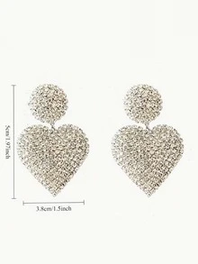 Brincos Elegantes de Coração de Cristal para Mulheres - Brincos Pendentes Decorativos Exagerados com Coração de Cristal Brilhante e Decoração de Folhas, Adequados para Uso Diário, Encontros, Festas, Feriados, Presentes do Dia dos Namorados - Brincos de coração com strass - Visão 6