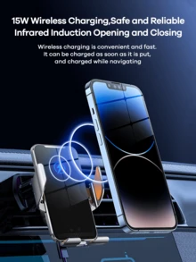 REMAX Cargador inalámbrico rápido para automóvil de 15W; Agarre automático, rotación de 360°; Firme y anti-vibración; Soporte para teléfono en la consola central; Soporte de navegación universal; Compatible con iPhone/Android; Accesorios para automóvil; Artículos para automóvil