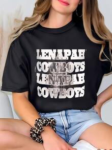 Womens Lenapah Cowboys Tee, Western Rodeo Theme Carryall, Southwest Style Handbag, Cowgirl Boho Shoulder Purse, Oklahoma Cowboys Gift T-shirt - Negro - Ver 1