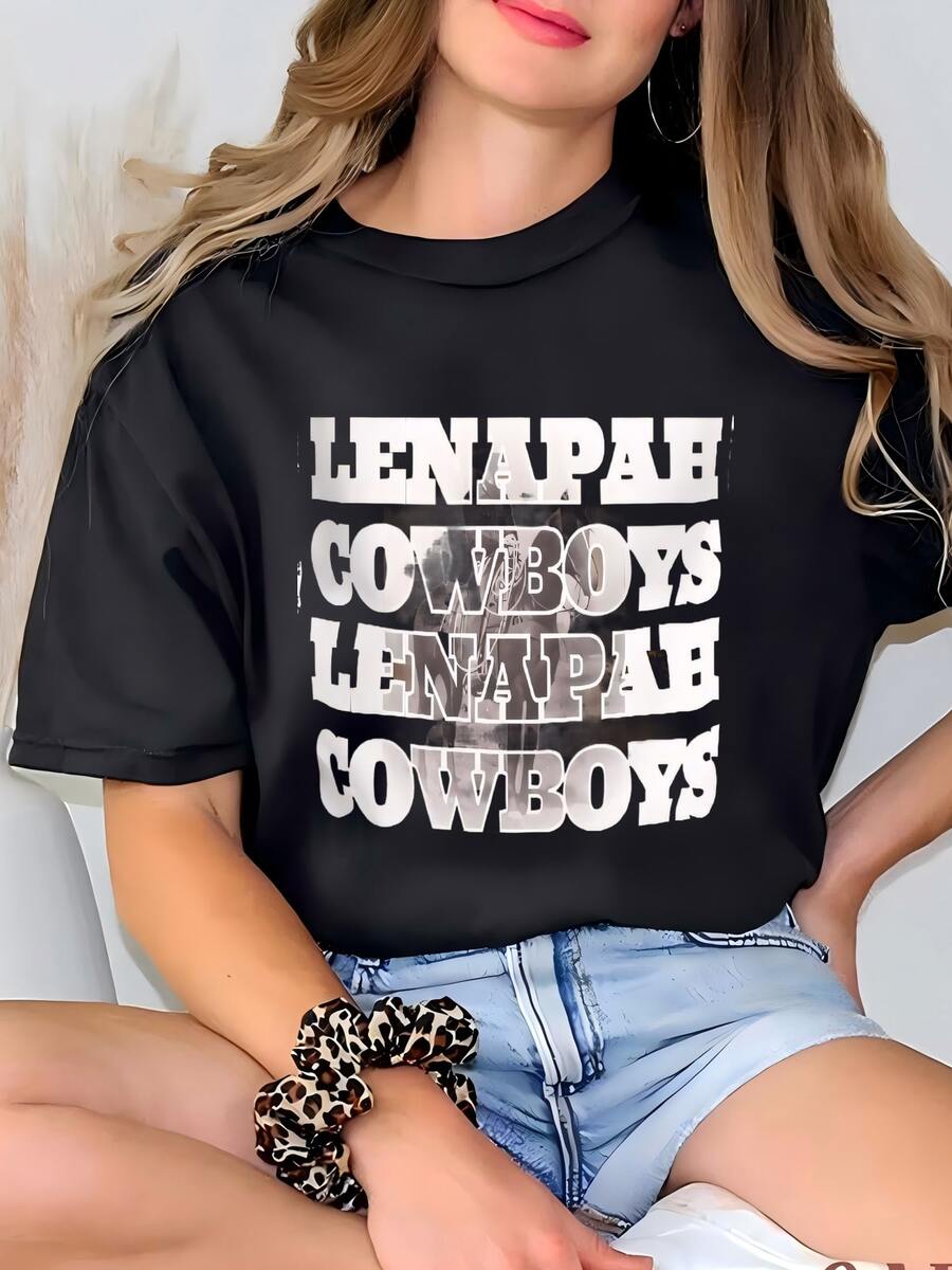 Womens Lenapah Cowboys Tee, Western Rodeo Theme Carryall, Southwest Style Handbag, Cowgirl Boho Shoulder Purse, Oklahoma Cowboys Gift T-shirt - Negro - Ver 1