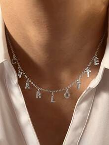 1 Minimalist DIY Letter Necklace, Cubic Zirconia Gold/Silver Initial Letter DIY Necklace, Customized Simple Letter Name Necklace, Personalized Stainless Steel Initial Letter MAMA Pendant Necklace, Ideal Gift For Mothers, Fashionable Autumn And Winter Accessories, Can Be Layered With Other Necklaces, Multiple Styles To Wear