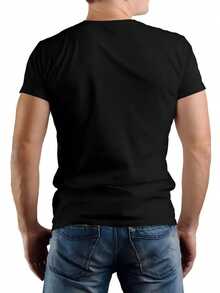 Men's Graphic T-Shirt - Low-Key Money-Making Design, 100% Cotton Loose Fit Casual Street Style T-Shirt, Black Base With Blue And White Prints, Machine-Washable Summer Shirt, Daily Wear Top, Eye-Catching Design Shirt, Comfortable Cotton, 100% Cotton Short-Sleeve Shirt, Suitable For Summer, Loose Casual Crew Neck, Men's Letter Printed T-Shirt - 黑色 - 查看 2