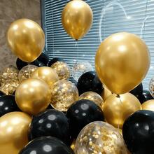 60pcs Gold & Black Metallic Latex Balloon Set, 12-Inch Metallic Confetti Balloons, Photo Props, Decoration For Birthday, Wedding, Valentine's Day, Mother's Day, Graduation, Bachelor Party, Celebration