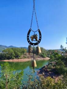 1pc Lucky Horseshoe Pendant Decor, Wrought Iron Love Bell Wind Chime With Decorative Chain, Suitable For Wall, Room, Garden And Yard Decoration, Vintage Horseshoe Ornament, Great For Home Wall Decor, Also An Ideal Gift For Holidays, Valentine''s Day For Women/Men - Multicolor - View 8