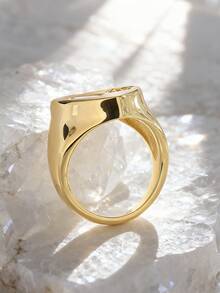 Charm-In 1pc Gold-Color Round Star Zirconia Stone Ring For Women, Daily Jewelry - Gold Model 4 - View 2