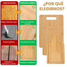 Juego de 3 tablas para picar Cocina, juego de 3 tablas de cortar o servir con mangos,tabla para cortar con 3 diferentes medidas, tabla de madera para picar de bambú, tabla de picar gruesa, duradera y no propensa a moho - Madera natural - Ver 8