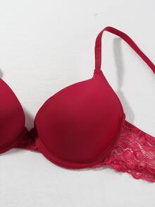 5pcs Elegant Solid Color Lace Patchwork Push-Up Bra - Multicolor - View 6