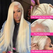 40 Inch 613 Blonde 13x4 HD Lace Front Wig Human Hair Blonde Wig - 250% Density Gold Color Straight Hair - Pre-Plucked Hairline And Baby Hairs - S613 - 查看 4