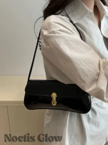 Women's Vintage Faux Oiled Leather Underarm Shoulder Bag With Buckle Metal Decor. It's An Elegant Underarm Shoulder Bag, Suitable For Dating, Outing, Party, Work, And Commute. This Retro - Inspired Vintage Bag For Women Can Also Be Used As A Valentine's Day, Thanksgiving, Or Christmas Gift. - 彩色 - 查看 7