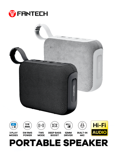  Fantech Kablosuz Dış Mekan Hoparlörleri, Stereo Ses, Gri/Siyah, Bluetooth, TF Kartı, USB Flash Sürücü ve Kablolu Bağlantı Desteği