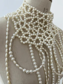 1pc Vintage Long Multi-Layer Pearl Necklace, Elegant Women's Sweater Chain Necklace, Luxury Gift - Black - View 6