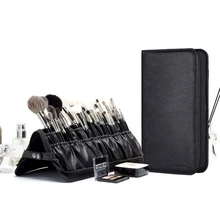 Zippered Makeup Brush Holder Case - Foldable Storage Pouch For Holiday, Back To School & Gifting - Black - View 1