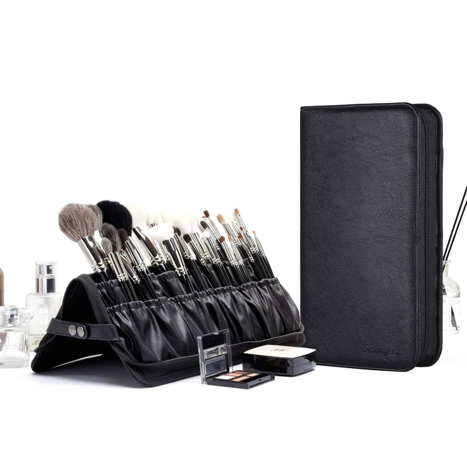 Zippered Makeup Brush Holder Case - Foldable Storage Pouch For Holiday, Back To School & Gifting - Black - View 1