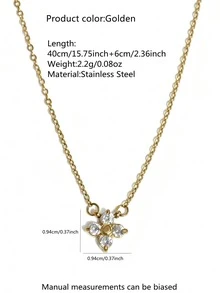 VceTd 1pc Minimalist Fashionable Sweet Clover Shaped Glass Inlaid Stainless Steel Pendant Necklace, Delicate Choker Necklace Suitable For Women's Daily Wear, Commute, Wedding, Party, Ideal Gift For Women