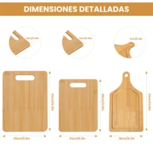Juego de 3 tablas para picar Cocina, juego de 3 tablas de cortar o servir con mangos,tabla para cortar con 3 diferentes medidas, tabla de madera para picar de bambú, tabla de picar gruesa, duradera y no propensa a moho - Madera natural - Ver 6