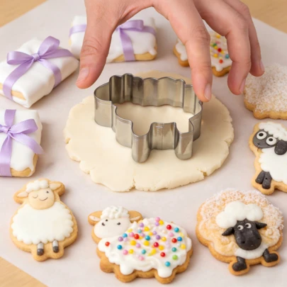 Bộ 6 khuôn cắt bánh hình cừu và cừu con, khuôn nướng bằng thép không gỉ dùng trong các dịp lễ hội, thích hợp làm bánh quy, fondant, bánh ngọt, tráng miệng, sô cô la, trái cây và trang trí bánh DIY.
