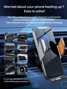 REMAX Cargador inalámbrico rápido para automóvil de 15W; Agarre automático, rotación de 360°; Firme y anti-vibración; Soporte para teléfono en la consola central; Soporte de navegación universal; Compatible con iPhone/Android; Accesorios para automóvil; Artículos para automóvil