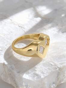 Charm-In 1pc Gold-Color Round Star Zirconia Stone Ring For Women, Daily Jewelry - Gold Model 4 - View 3