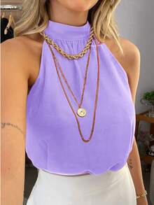 Women's Dune Tank Top With High Neck And Ruching, Simple For Summer. - màu nâu - Xem 2