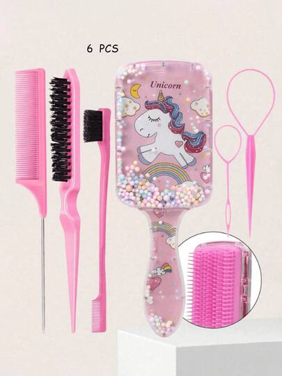 Set de 6 peines cuadrados, peine de plástico con estampado de dibujos animados anti-estático, cepillo de pelo con patrón portátil, adecuado para diferentes tipos de cabello de niñas, mango duradero de ABS, diseño cuadrado lindo, set de herramientas de peine, peine cuadrado transparente de dibujos animados, peine suave, cepillo de pelo para el hogar, cepillo de masaje del cuero cabelludo, peine de bola de burbujas de plástico, cepillo para las puntas del cabello, peine para trenzar, peine de tres filas, forma de peine de doble cabeza, cepillo, lápiz de cejas, set de maquillaje para el cabello, regalo para el Día de la Madre/Pascua/Estilista