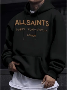 Men's Thin Fleece Streetwear Hoodie - ALLSAINT Graphic Hoodies - Lightweight Fleece Hooded Sweatshirt - Youth Long Sleeve Halloween Gift Christmas Gift Birthday Gift Couple Hoodie - Unisex Sportswear For Men And Women - 黑色 - 查看 4